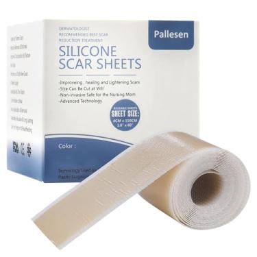 Imagem de Pallesen Folhas de silicone para cicatrizes, fita de silicone para cicatrizes, fita marrom de 4 x 152 cm, fita de silicone para cicatrizes, folhas de cicatriz para cicatrizes cirúrgicas, para