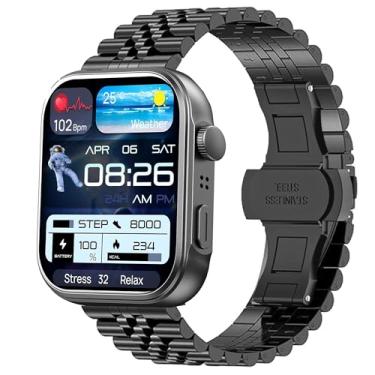 Imagem de Lamshaw Pulseira compatível com TOZO S7, pulseira de metal de aço inoxidável sólido de 22 mm com fecho dobrável de borboleta compatível com TOZO S7, S6, S5, S3 Smart Watch (preta, pulseira de tamanho