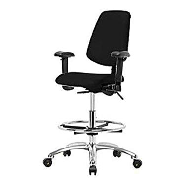 Imagem de Thomas 1163W08 ESD/Cleanroom Vinil Cadeira de altura média com encosto médio, base cromada, com inclinação, braços ajustáveis, sem anel de pé, rodízios ESD, preto