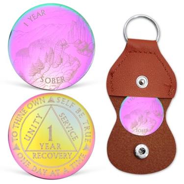 Imagem de 1 Year Sobriety Chip Colorido AA Coin Recovery Medalhões One Day at A Time Sober Token Presentes de Sobriedade de Aniversário de Um Ano para Homens Mulheres Alcoólicos Presentes Anônimos