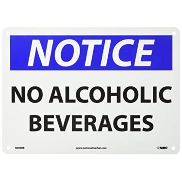 Imagem de NMC Placa N303RB OSHA, Legend "Aviso - SEM Bebidas Alcoólicas", 35,5 cm de comprimento x 25,4 cm de altura, plástico rígido, preto/azul sobre branco