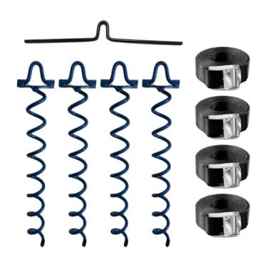 Imagem de Pegciuho Kit de âncora de tenda de âncora de solo em espiral, estacas de trampolim de parafuso de metal resistente para balanços, tendas de praia, coberturas, Azul