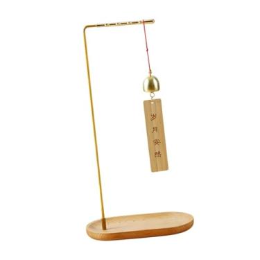 Imagem de Fancyes Caligrafia pintura escova caneta titular cabide decoração 4 linhas base de madeira simples desktop suporte rack para presente aniversário escritório, com Carrilhão de Vento