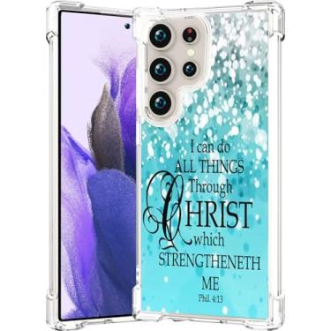 Imagem de CCFUNCASE Compatível com Samsung Galaxy S25 Ultra capa transparente fofa para mulheres - Capas de telefone robustas Funda capa protetora pele bíblia cristã religiões design religioso