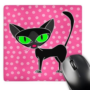 Imagem de 3dRose Mouse pad LLC 20,3 x 20,3 x 0,63 cm, design de bolinhas rosa gato preto felino elegante (mp_6357_1)