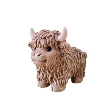 Imagem de wsmart Estátua de vaca Highland decoração de vaca entusiasta de vaca prateleira de mesa bandeja de mesa sala de estar quarto casa fazenda decoração estatueta (resina marrom)