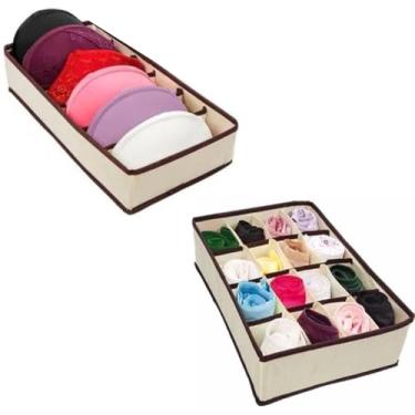 Imagem de Kit com 2 Organizadores Dobráveis para Gavetas - Calcinha 16 compartimentos e Sutiã 6 compartimentos - TNT - Dobravel - Lavável - Útil também para Cuecas grandes e meias Neo Premium