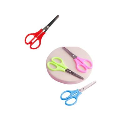 Imagem de Kit 10 Tesouras Escolar multiuso costura sem ponta cor do cabo colorido sortida ideal para atividades escolares, artesanato e projetos de colagem