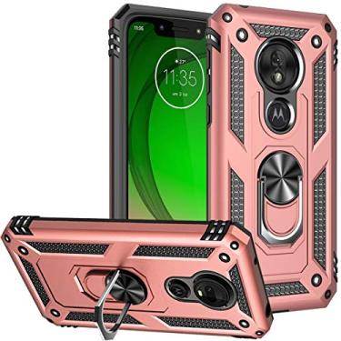 Imagem de Yerebel Capa para celular Moto G7 Play/para Moto G7 Optimo XT1952DL, [grau militar] [anel de metal] [suporte magnético] capa protetora resistente para Motorola Moto G7 Play ouro rosa