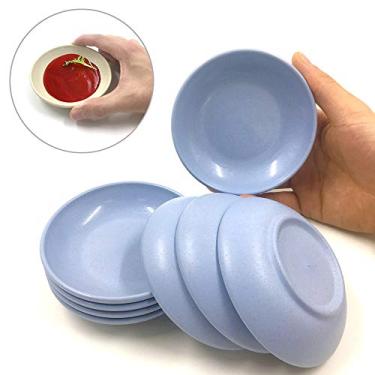 Imagem de Prato de molho de ketchup de fundo raso de palha de trigo, tigelas de mergulho, pratos de tempero, prato de mostarda para soja, vinagre, ketchup, molho de churrasco, pacote com 8 (azul)