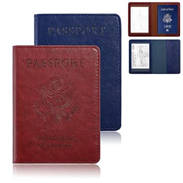 Imagem de crachá Passoport+passaporte duplo, B - 1 porta-passaporte azul escuro + 1 peça vinho tinto, Compacto