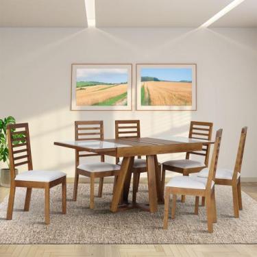 Imagem de Conjunto Sala de Jantar Atena Mesa Extensível 178x78cm Tampo Vidro 6 C