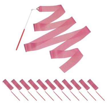 Imagem de PATIKIL Fitas de dança, pacote com 14, serpentinas de dança de ginástica de 78,7 polegadas com varinha antiderrapante para presentes, dança, shows de talentos, bastão girando, rosa lótus