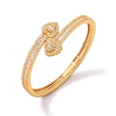 Imagem de Lulu Mel Pulseira de coração gelado pulseira baguete pulseira de joias para mulheres, hip hop masculino banhado a ouro 14 k pulseira de zircônia cúbica, pulseira de coração para meninas com caixa de