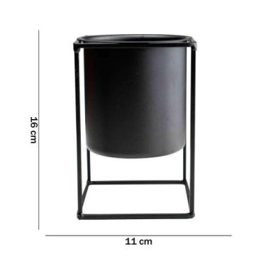 Imagem de Vaso Preto Com Suporte Em Metal 16x11cm - DROSSI