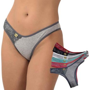 Imagem de Kit 5 Calcinhas Atacado Algodão Mescla detalhe renda sobreposta que nã