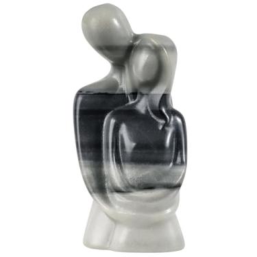 Imagem de Rockcloud Estátua de casal de pedra taichi natural abraçando pedra romântica amor abstrato casal estatueta escultura para decoração de escritório em casa