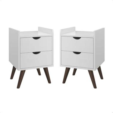 Imagem de Kit 2 Mesa de Cabeceira Criado Pés Antiumidade Corrediças Telescópicas Quarto Decor(Branco)