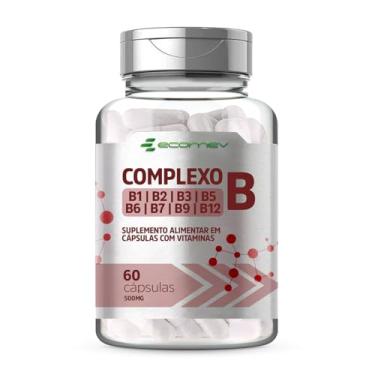 Imagem de Vitaminas do Complexo B B1, B2, B3, B5, B6, B7, B9, B12, Biotina 500Mg 60 capsulas Ecomev
