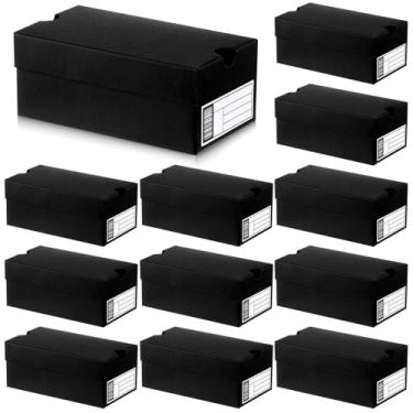 Imagem de Fullhawl 12 conjuntos de mini caixas de presente para lembrancinhas de festa 15 x 10 x 6 cm caixa de tênis esportivo com etiqueta editável para doces biscoitos lanches (preto, 15 x 10 x 6 cm)