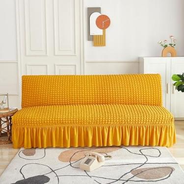 Imagem de Capa de futon sem braços com saia de babados, sofá-cama futon altamente elástica(Yellow,Small (120-150cm))