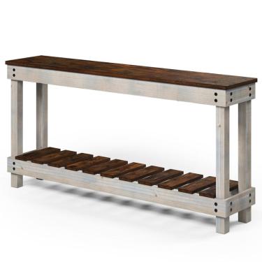 Imagem de Aparador de Madeira com Prateleira Cinza Claro Distressado