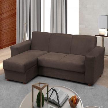 Imagem de Sofá 3 lugares com Chaise Bia Esquerdo Suede Marrom Madelina Decor