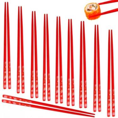 Imagem de Kit 10 Pares de Hashi para Comida Japonesa 22 Cm Vermelho Decorado  Ni