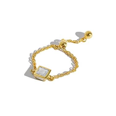 Imagem de Anel de declaração de corrente de zircônia cúbica com pingente de bola de contas banhado a ouro 18 quilates ajustável rabo dedo do mês de nascimento empilhando anel de compromisso de eternidade borla pingente anéis de pingente de pingente joias modernas presentes para mulheres meninas melhores, Pedr