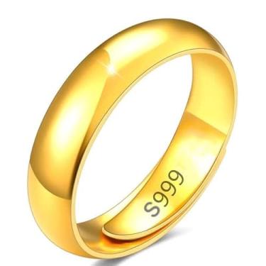 Imagem de Sdouefos Anéis de casal lisos banhados a ouro amarelo 24K vintage - Anéis minimalistas clássicos combinando para presente alianças de casamento de noivado abobadado polido confortável adequado para