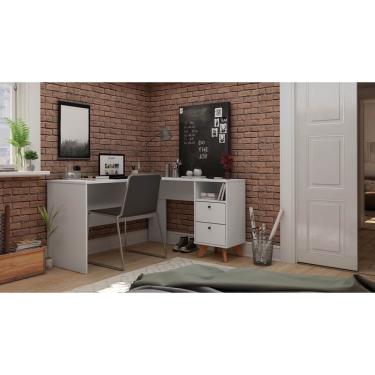 Imagem de Mesa Escrivaninha de Canto em L Havana Branco - Rede Móveis