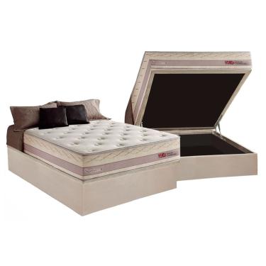 Imagem de Cama Box Baú Casal: Colchão Molas MasterPocket Ensacadas Herval Maxspring Tower + Base crc Suede Clean (138x188)