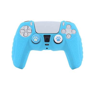 Imagem de Caixa de silicone do controlador PS5, tampa azul do controlador PS5 com apertos de polegar
