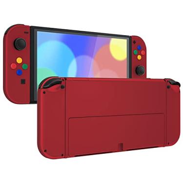 Imagem de eXtremeRate Conjunto completo de botões de concha para Nintendo Switch OLED, placa traseira e suporte de console de substituição de toque macio, capa personalizada para controle Nintendo Switch OLED