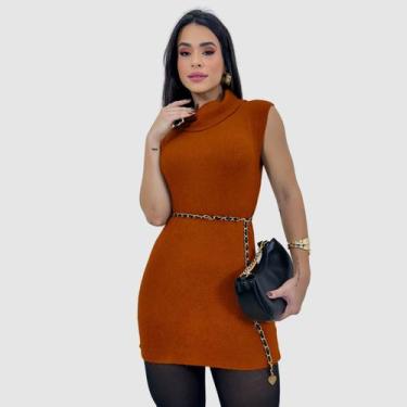 Imagem de Blusa Alongada Feminina Tricot Vestido Gola Alta Sem Manga - Swiss Bou