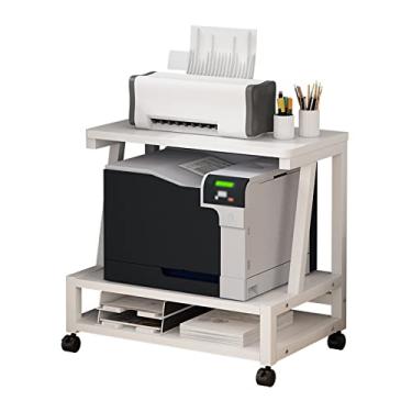 Imagem de HAGNZHE Suporte de impressora móvel doméstico com armazenamento, carrinhos utilitários com rodas, armário de arquivos, prateleira organizadora de mesa para fax de escritório, scanner, arquivos, livros