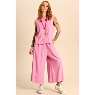 Imagem de Calça Pantacourt De Linho Rosa Yacamim A37-Feminino