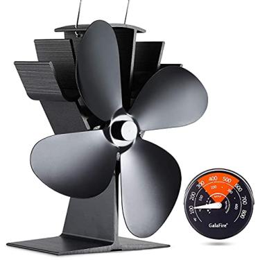 Imagem de GALAFIRE Ventilador de fogão a lenha com 4 lâminas + termômetro magnético, ventilador de lareira ecológica não elétrico de 50 °C para fogões a gás/pellet/tronco/madeira, operação silenciosa, 2 anos, N429, preto