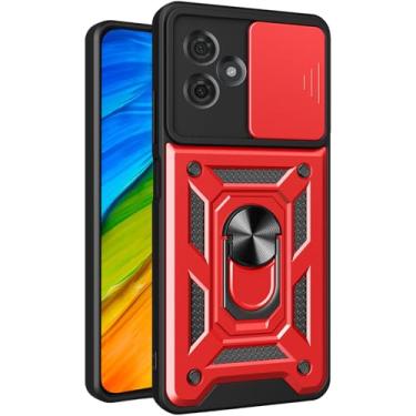 Imagem de Fofvccv Capa com suporte para Motorola G54 5G com capa deslizante para câmera, capa à prova de choque de grau militar com suporte de anel girado para Moto G54 5G SJ vermelha