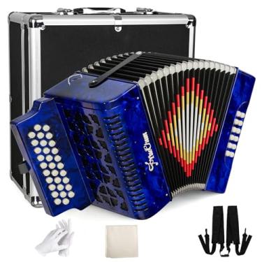 Imagem de Acordeão, acordeão de 31 teclas, 12 graves, acordeão adulto, material superior, tom padrão, acordeão profissional vem com estojo de transporte, pano de limpeza, luvas (azul)