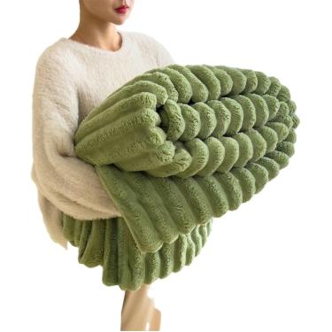 Imagem de Cobertor de lã duplo, 200 x 230 cm, cobertor de pele falso e peluda e macia, cobertor de cama de casal, lavável para o outono (leite espessado branco), frutas verdes, 200x230 cm