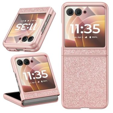 Imagem de BENTOBEN Capa compatível com Motorola Razr 2024 Glitter, 【Não serve para Razr Plus 2024】 Capa Bling Motorola Razr 2024, capa protetora de luxo para Motorola Razr 2024, capa Motorola Razr 50, ouro rosa