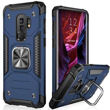 Imagem de IKAZZ Capa para Samsung S9 Plus, capa para Galaxy S9 Plus de camada dupla de poliuretano termoplástico flexível e policarbonato rígido antiderrapante capa protetora de corpo inteiro com suporte magnético para Samsung Galaxy S9 Plus azul