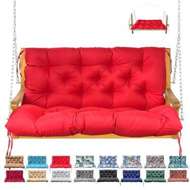 Imagem de NANGELRN Almofada de balanço para varanda com encosto, almofada de banco à prova d'água para móveis de exterior, almofada de balanço espessa de substituição de 2 a 3 lugares com gravatas, pátio
