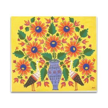 Imagem de RYLJCZ Impressão de arte famosa por Maria Primachenko. Reprodução de pintura famosa. Imagens em tela para decoração de sala de estar (linda primavera) 70 x 85 cm (27,6 x 33,4 pol) sem moldura