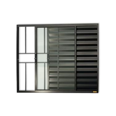 Imagem de Veneziana Confort 3 Folhas Com Grade Vidro Liso 100cm X 150cm Brimak Preto