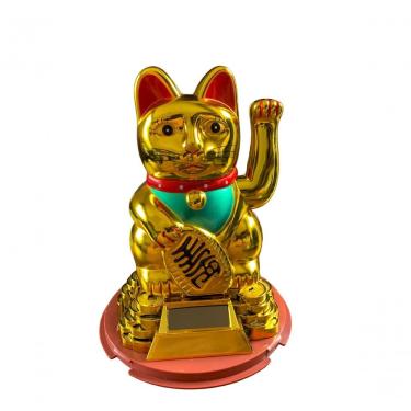 Imagem de Gato Da Sorte Chines Dourado Movido Solar 16.5cm