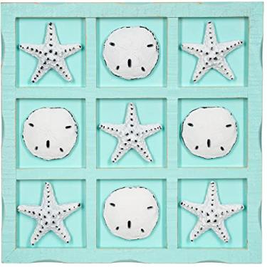 Imagem de Jogo Beach Tic Tac Toe – 22,86 cm x 23,86 cm Seafoam Blue Tic Tac Toe Decoração para casa com estrela do mar e dólar de areia – Jogo de mesa Tic Tac Toe – Jogo de tabuleiro náutico