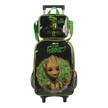 Imagem de Kit Mochila Rodinha Lancheira Infantil Escolar Baby Groot Vingadores Luxcel