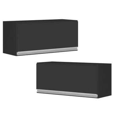 Imagem de Kit 02 Armários Aéreo Multiuso Geladeira Lux 70cm 100% Mdf 01 Porta Basculante - Cor Preto